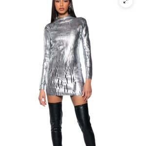 Silver Metallic Long Sleeve Dress